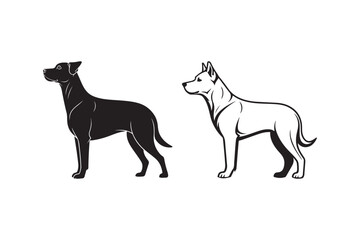 Dog Silhouette and Outline Clipart Set