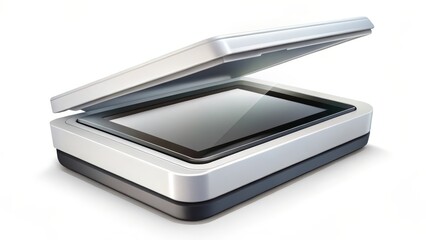Flatbed Scanner, Open Lid, White Background