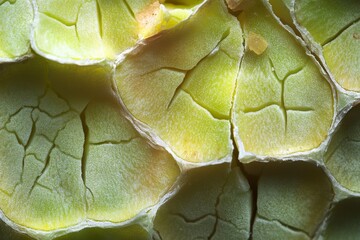Obraz premium Close-up of a cracked green organic surface resembling reptile skin