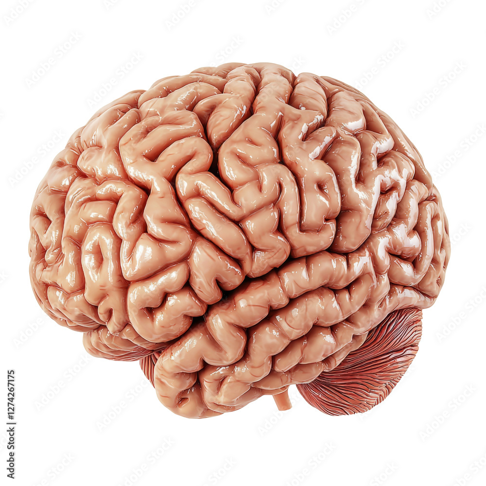 Poster detailed anatomical model of human brain showcasing its intricate folds and structures, emphasizing its complexity and importance in nervous system