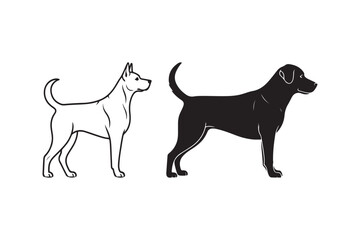 Dog Silhouette and Outline Clipart Set