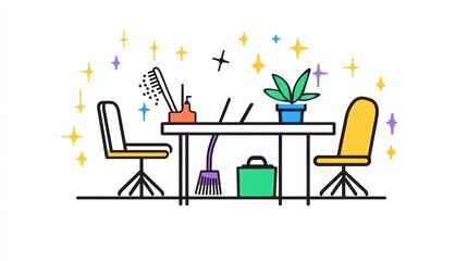 Clean Office Desk with Cleaning Supplies