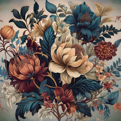 Fototapeta premium seamless floral pattern; modern victorian botanical illustrations with intricate details and vintage hues
