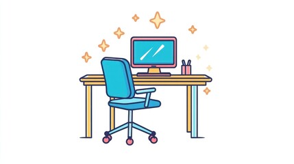 Clean Workspace Computer Desk Illustration