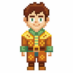 Pixel Art Character with Heroic Outfit and Brown Hair
