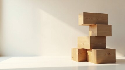 Simple Wooden Blocks Arranged in a Modern Minimalist Composition Against a White Wall