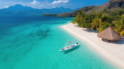 Breathtaking aerial view of a tropical island with pristine beaches and turquoise waters inviting relaxation and adventure