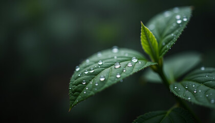 Minimalist Photography of Single Green Leaf with Raindrops in Moody Lighting
