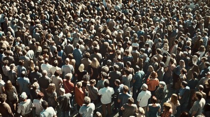 Obraz premium A large crowd of refugees moving together in search of safety and shelter.