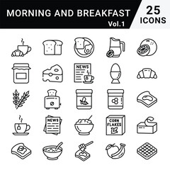 Morning and Breakfast line icons for commercial use