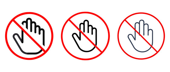 Do Not Touch Symbol Vector set,Hand Prohibition Sign, Stop Warning Icon, Restricted Area Notice