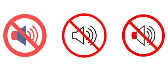 No Sound Icon Set, Mute, Silent, and No Audio Symbols for UI/UX Design