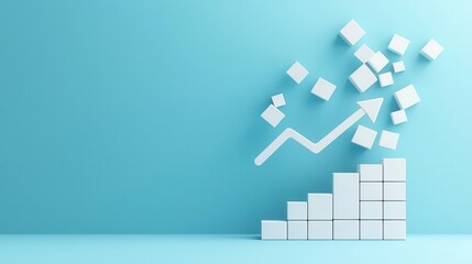 Floating white cubes forming an upward trend arrow, representing ecommerce success