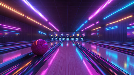 Fototapeta premium Neon Bowling Alley Scene