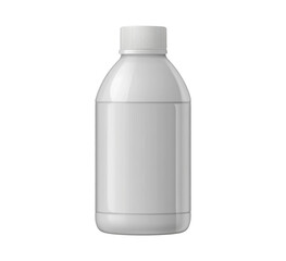 A white plastic bottle with an oval shape and a small cap on top, isolated on a transparent background.