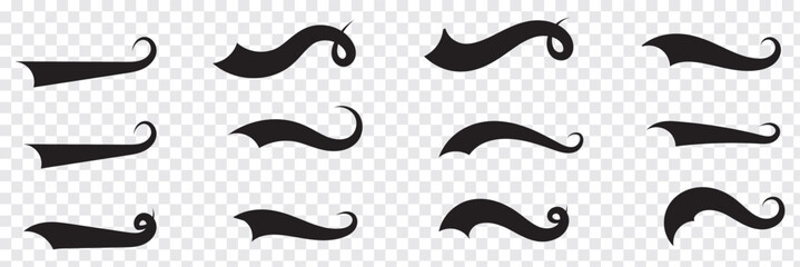 Swoosh and Swash tail set Calligraphic. Sport logo typography elements. Texting letters tail for lettering or baseball club. Vector illustration in EPS 10.