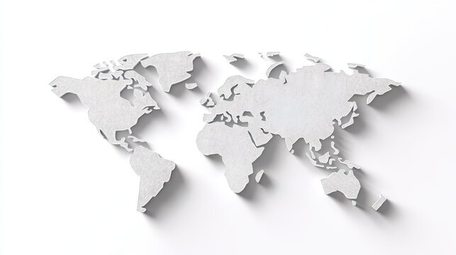 Whiteonwhite abstract world map with shopping cart icons, global ecommerce reach