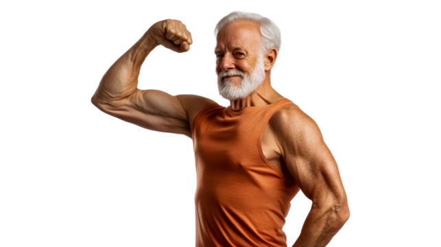 An old muscular man, isolated on a transparent background. - Powered by Adobe