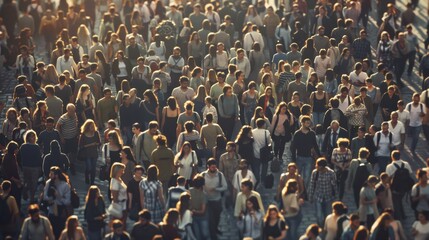 Obraz premium A large crowd of refugees moving together in search of safety and shelter.
