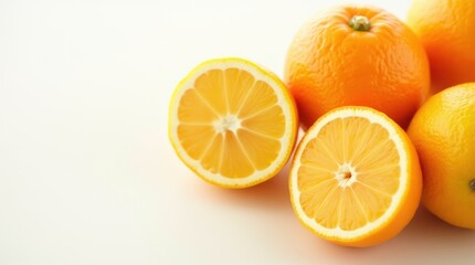 Freshly Cut Oranges and Lemons on a White Background Showcasing Vibrant Colors