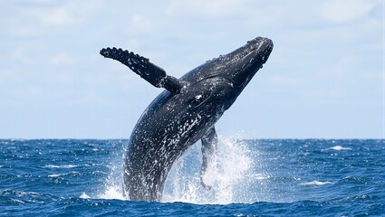 Naklejka premium Majestic whale breaching ocean with splash