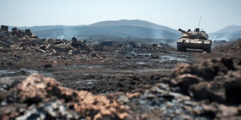 Obraz premium Tank in Destroyed Landscape