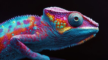 Obraz premium Al generated illustration of a colorful chameleon