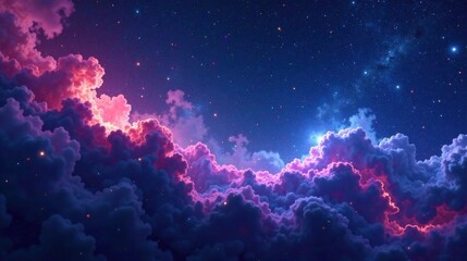Fototapeta premium Celestial Dreamscape A Vision of Pink and Purple Clouds Illuminated by a Starry Night Sky