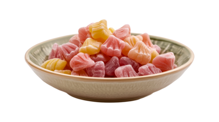 Candy corn candy in a bowl, isolated on a transparent background.