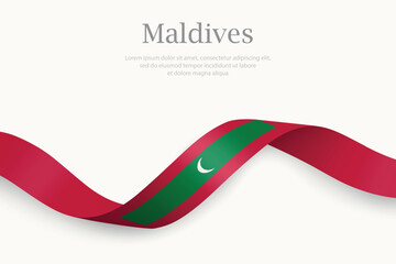 Maldives flag on Waving ribbon