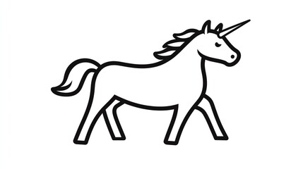 Obraz premium a unicorn cartoon outline, fantasy theme, simple line drawing, black and white, isolated on white background