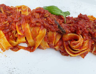 Tagliatelle on a Plate in a Restaurant