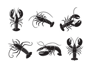 simple Lobster set vector silhouette style with white background