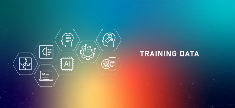 Training data gradient header modern technology system optimization smart machine development learning program AI artificial intelligence information evaluation programming icon design illustration