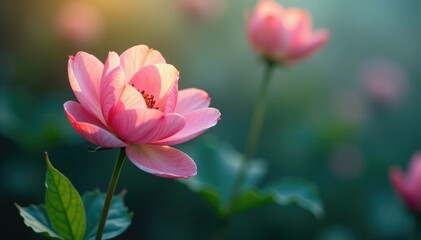 Fototapeta premium Delicate petals unfurl in a misty dawn atmosphere, botanical, peaceful, delicate