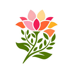 Popular logo design, colorful flower with branches and leaves
