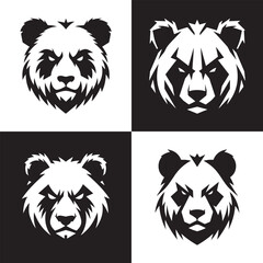 Fierce Panda Head Mascot Logos in Black and White, Aggressive Panda Face Emblem – Monochrome Design