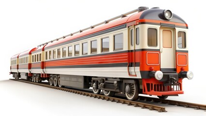 Obraz premium Red and Cream Passenger Train on White Background