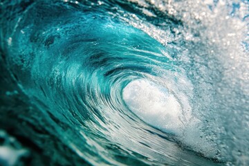 abstract ocean wave macro photography, swirling patterns in turquoise and aqua, crystalline water texture with natural light