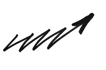 Black and white drawing of an arrow on white sheet of paper.