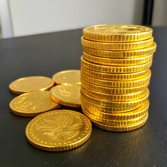 a stack of shiny golden coin
