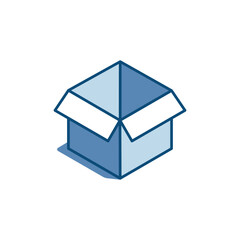 isometric vector linear icon of open box, in color on white background, parcel or package of postal item