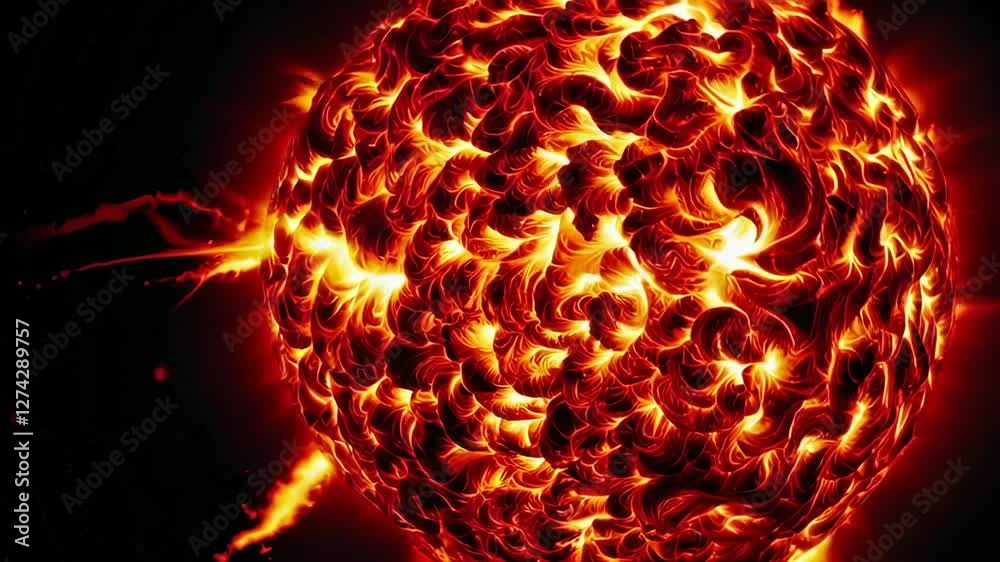 Poster powerful solar flare eruption generating a solar storm in slow motion, with incandescent plasma movi