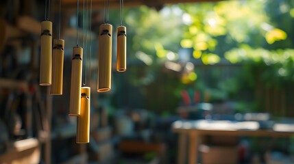 Bamboo Wind Chimes in a Serene Outdoor Workshop