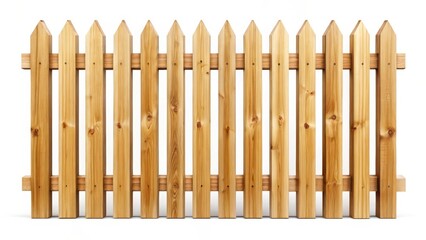 Wooden Picket Fence on White Background