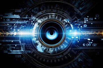 Obraz premium Artificial intelligence eye with circuitry background for future technology concepts
