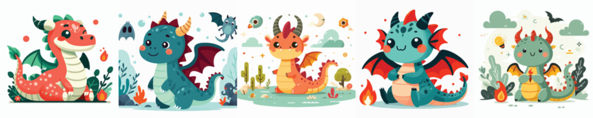 vector collection of cute and adorable dragons