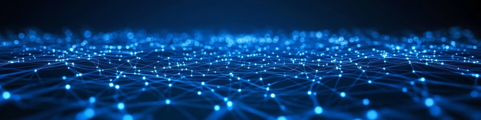 Fototapeta premium Blue Network Background Abstract Technology Design With Connected Lines And Bright, Glowing Dots