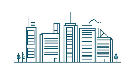 Obraz premium Minimalist line art of a city skyline with buildings and trees on a white background