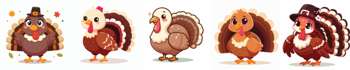 vector set of adorable turkeys
